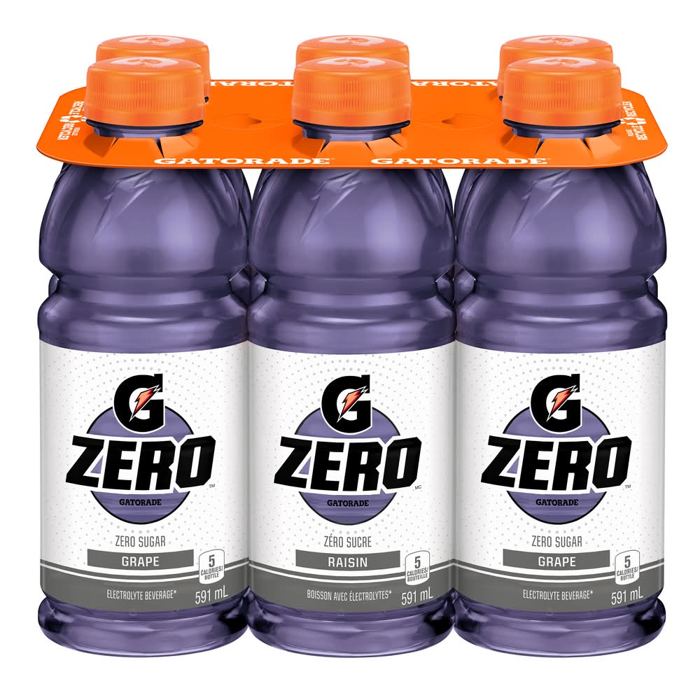 Gatorade Zero Sugar Sports Drink, Grape (6 x 591 ml)