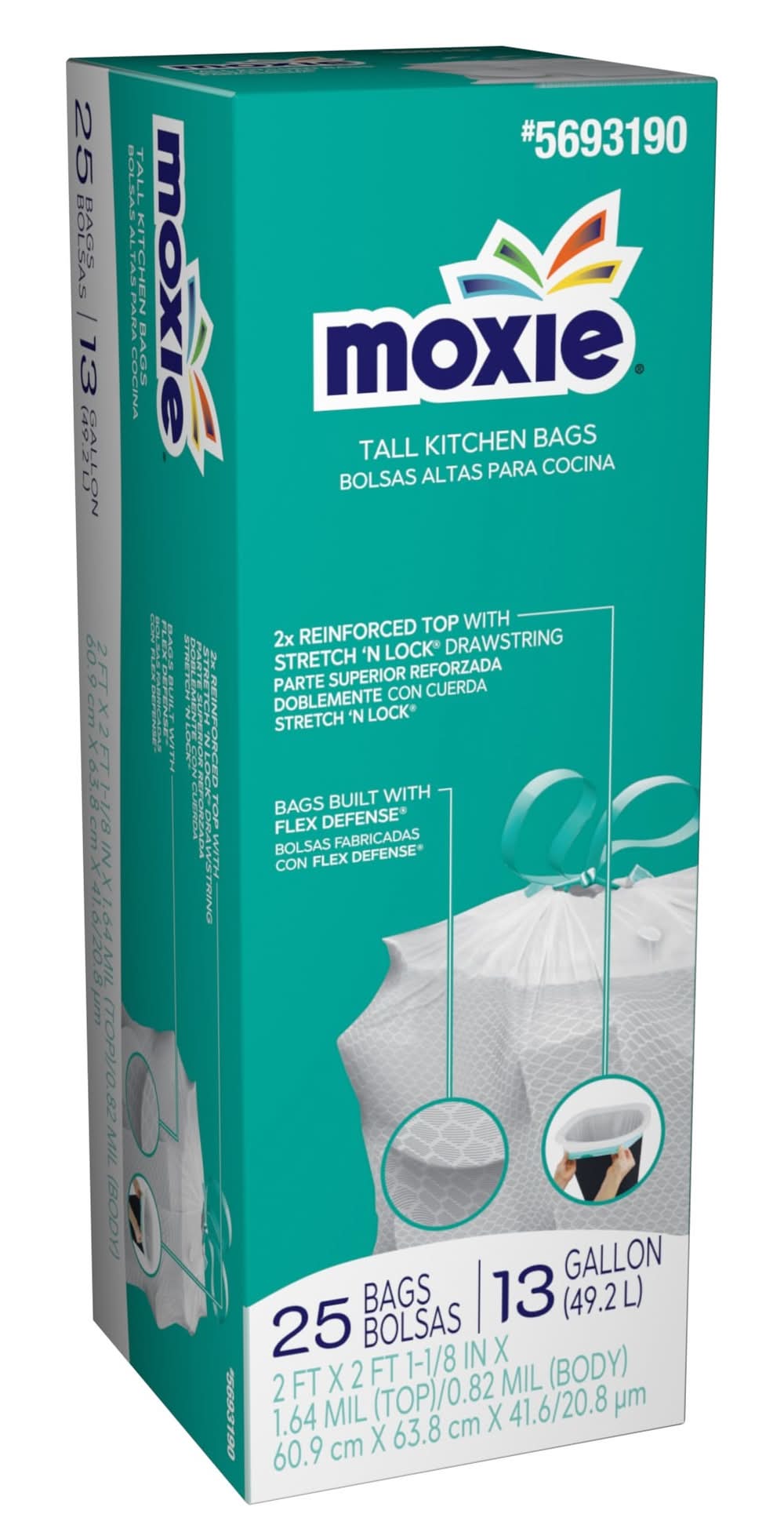 MOXIE 13-Gallon Scent free White Indoor Plastic Kitchen Drawstring Trash Bag 25 -Count