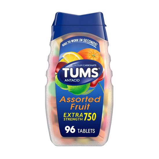 TUMS Antacid Extra Strength Chewable Tablets, Assorted Fruit, 96 CT