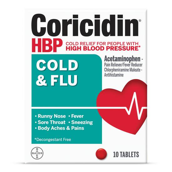 Coricidin HBP Decongestant-Free Cold & Flu Symptom Relief - 10 ct