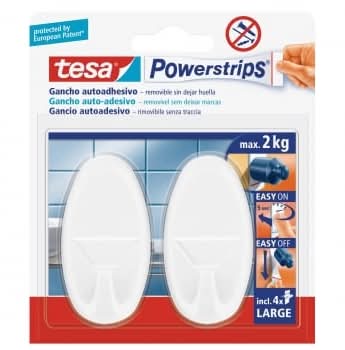 Ganchos autoadhesivos removibles Tesa Powerstrips, pack de 2 ganchos + 4 tiras