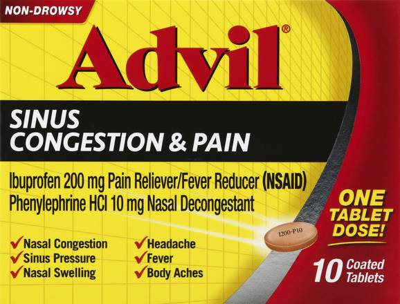 Advil Ibuprofen 200 mg Sinus Congestion & Pain Reliever Tablets (10 ct)