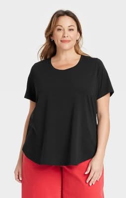 Ava & Viv Short Sleeve Scoop Neck Drapey T-Shirt, Women, 2X, Black