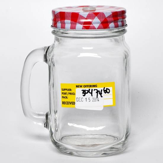 # Glass Drinking Jar W/Lid, Handle & Straw (500ML)