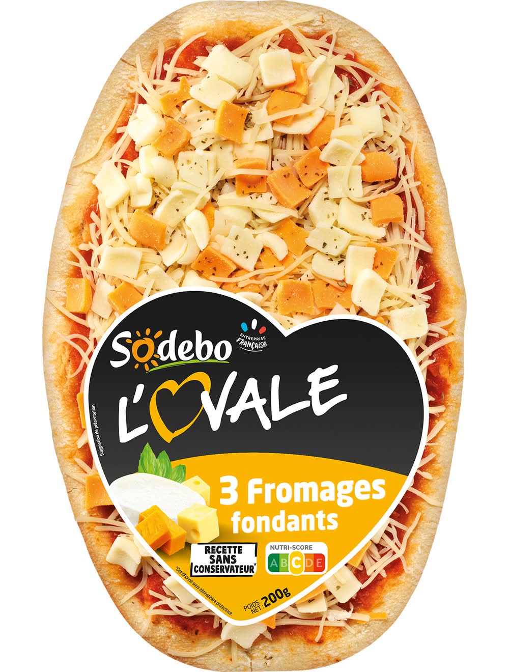 Sodebo - Pizza l'ovale, 3 fromages fondants (200g)