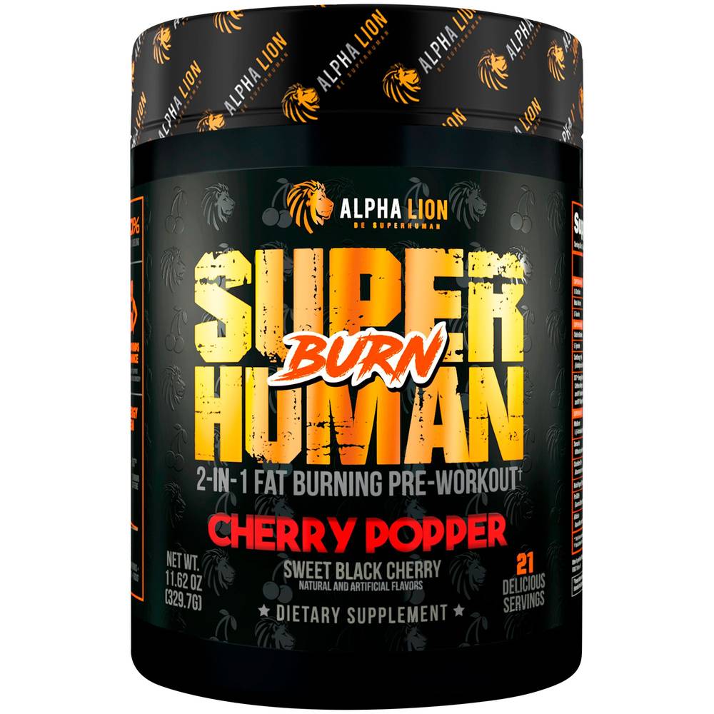 Alpha Lion Superhuman Burn 2 in 1 Fat Burning Pre Workout, Sweet Black Cherry (11.62 oz)