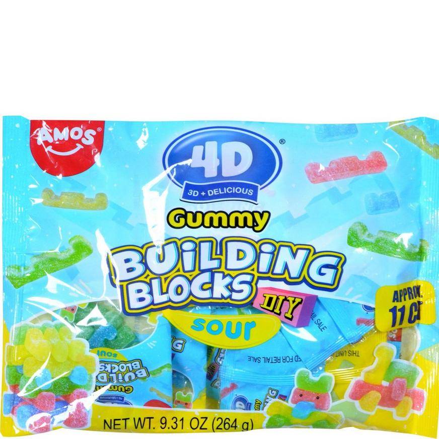 Amos 4D Sour Gummy Building Blocks Fun Size Packs, 9.31oz, 11pc