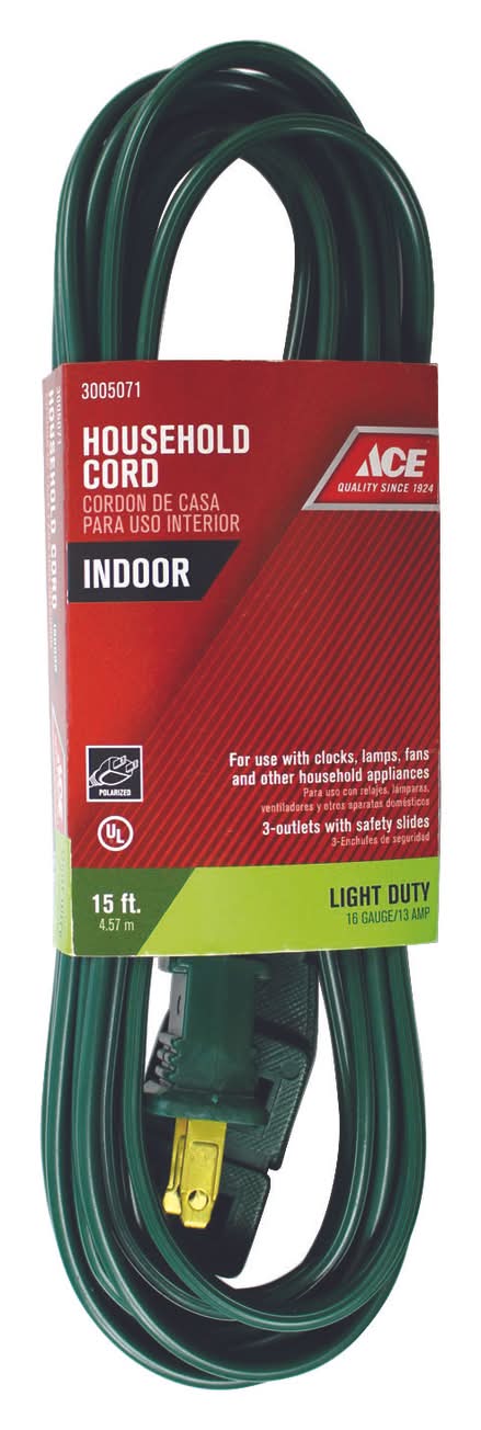 Ace Indoor 15 Ft. L Green Extension Cord 16/2 Spt-2