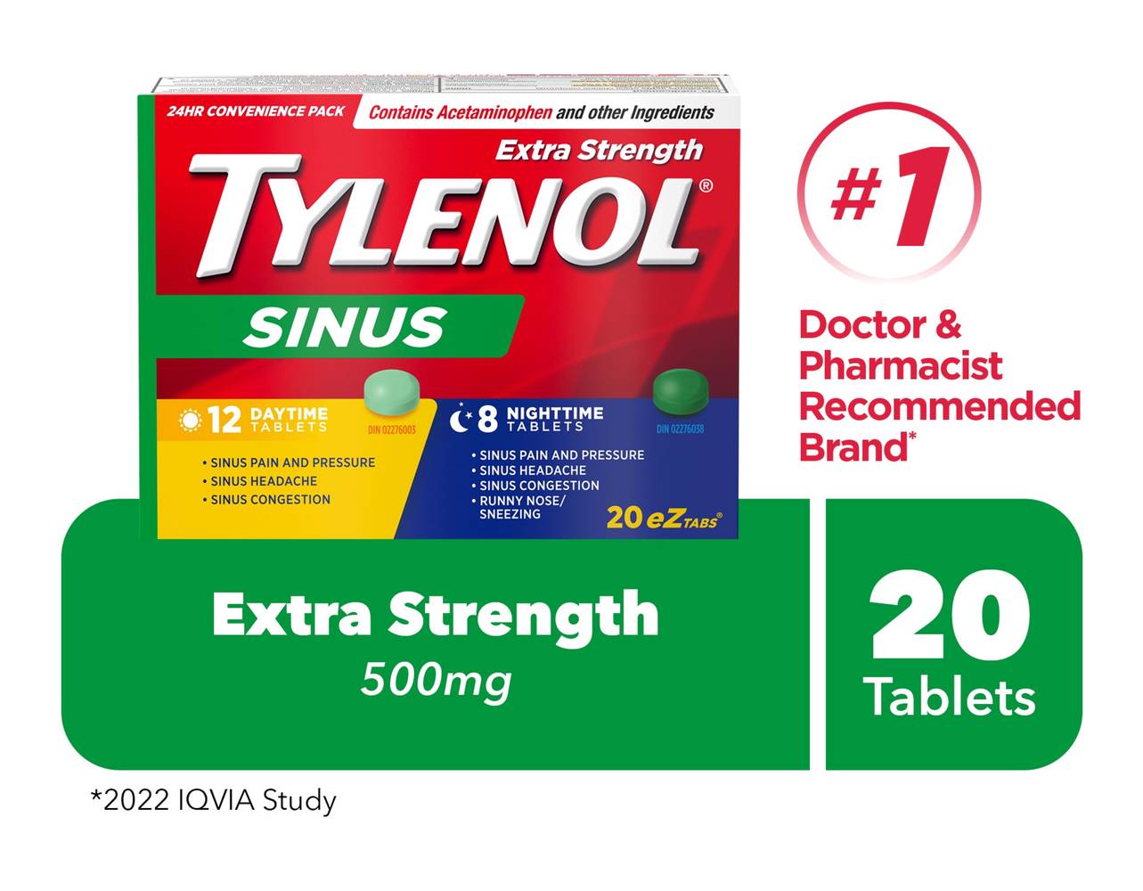 Tylenol Extra Strength Sinus Daytime & Nighttime Tablets 500 mg (20 ct)