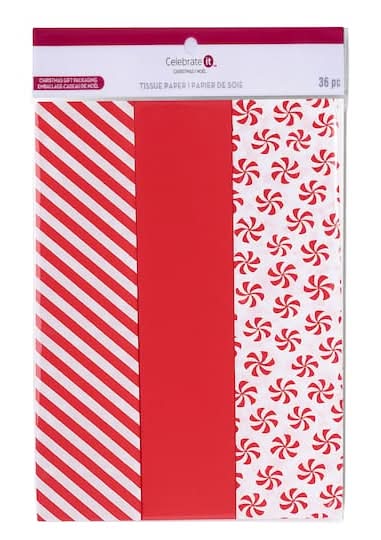 Celebrate It Peppermint Christmas Tissue Paper, 20" x 20", Red (36 ct)