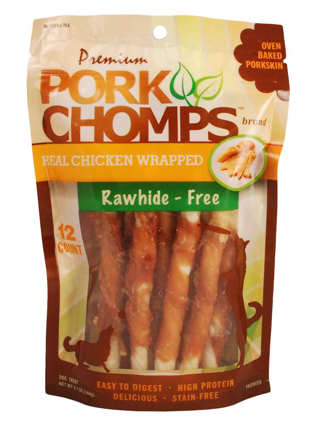 Pork Chomps Premium Baked Mini Rawhide-Free Dog Treats (12 ct) (chicken)