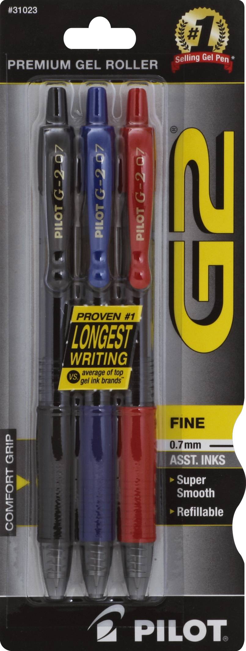 Pilot G2 Fine 0.7 mm Gel Roller Pens Red Black & Blue