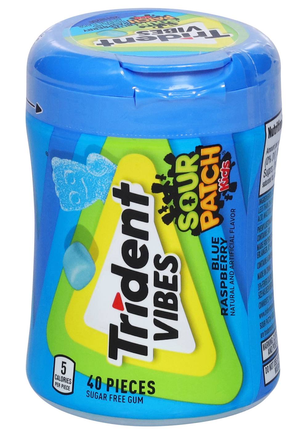 Trident Vibes Sugar Free Sour Patch Kids Gum, Blue Raspberry (40 ct)