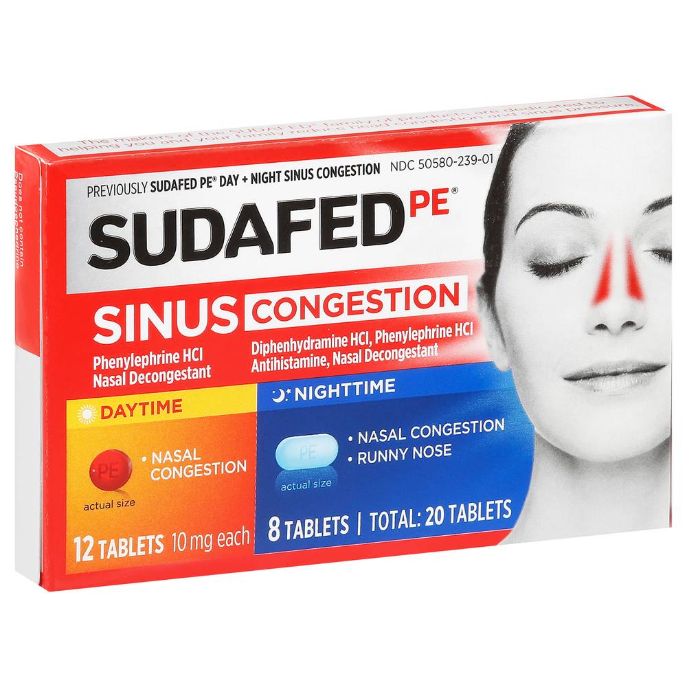 Sudafed Pe Daytime/Nighttime Tablets Sinus Congestion, 20ct