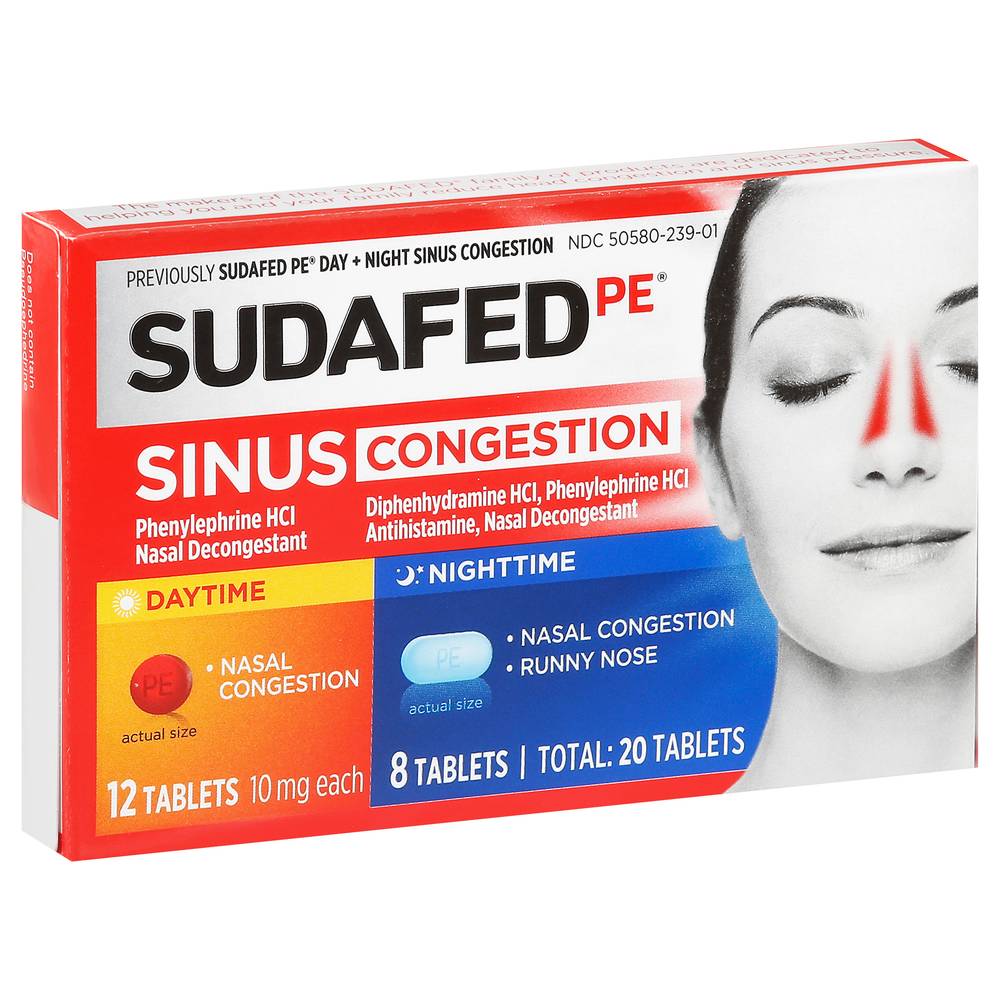 Sudafed PE Daytime/Nighttime Sinus Congestion Tablets (1.6 oz, 20 ct)