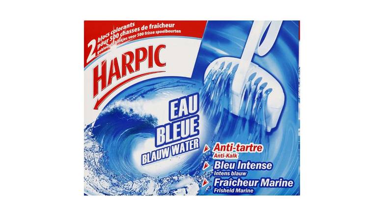 Harpic Blocs colorants cuvette WC, eau bleue, fraîcheur marine L'étui de 2