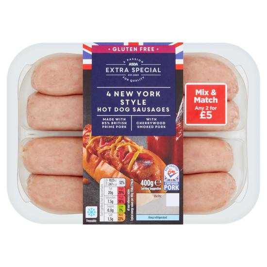 Asda Extra Special 4 New York Style Hot Dog Sausages 400
