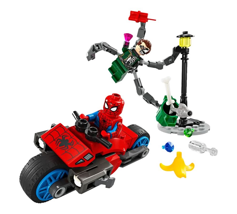 LEGO Motorcycle Chase Spider Man Vs Doc Ock Play Toy Set (77 ct)
