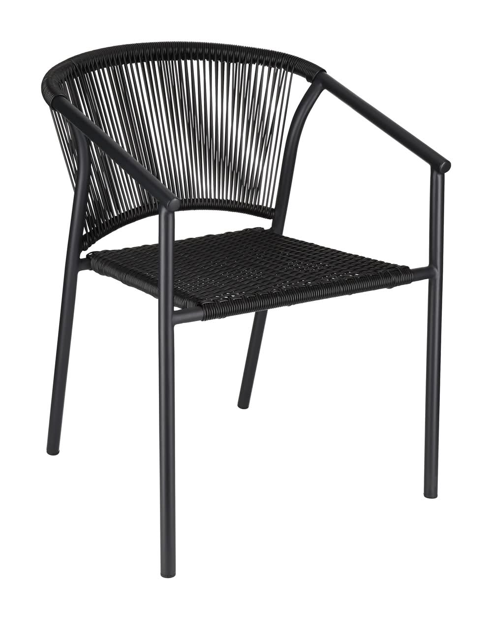 Style Selections Pelham Bay Wicker Stackable Black Steel Frame Stationary Dining Chair with Black Woven Seat