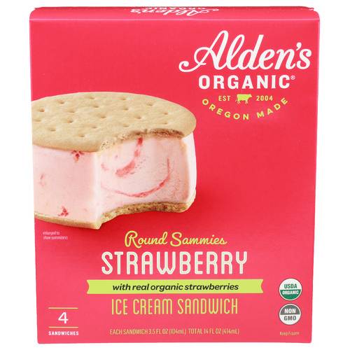 Alden's Organic Strawberry Ice Cream Sandwich 4 PacK