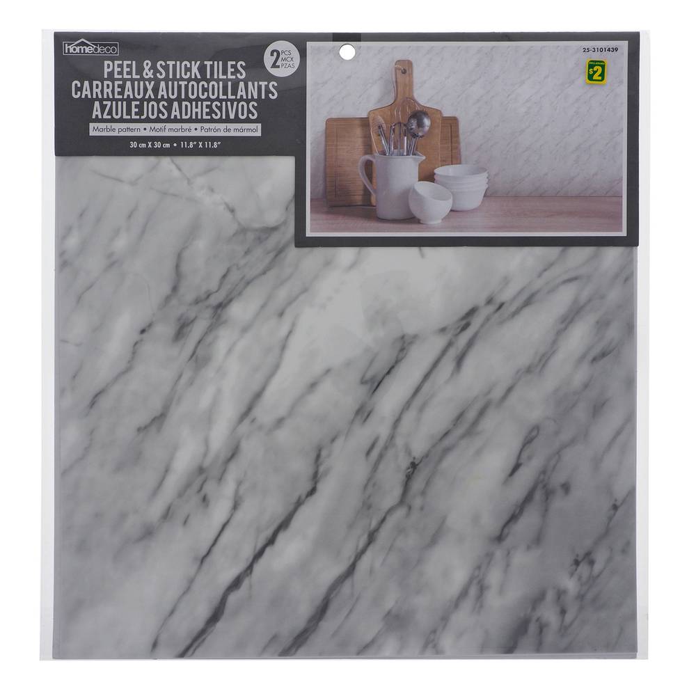Marble Look Adhes Wall Tile, 2pc