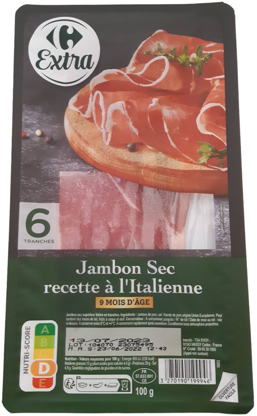 Carrefour Extra - Jambon sec recette à l'italienne (6 pièces)