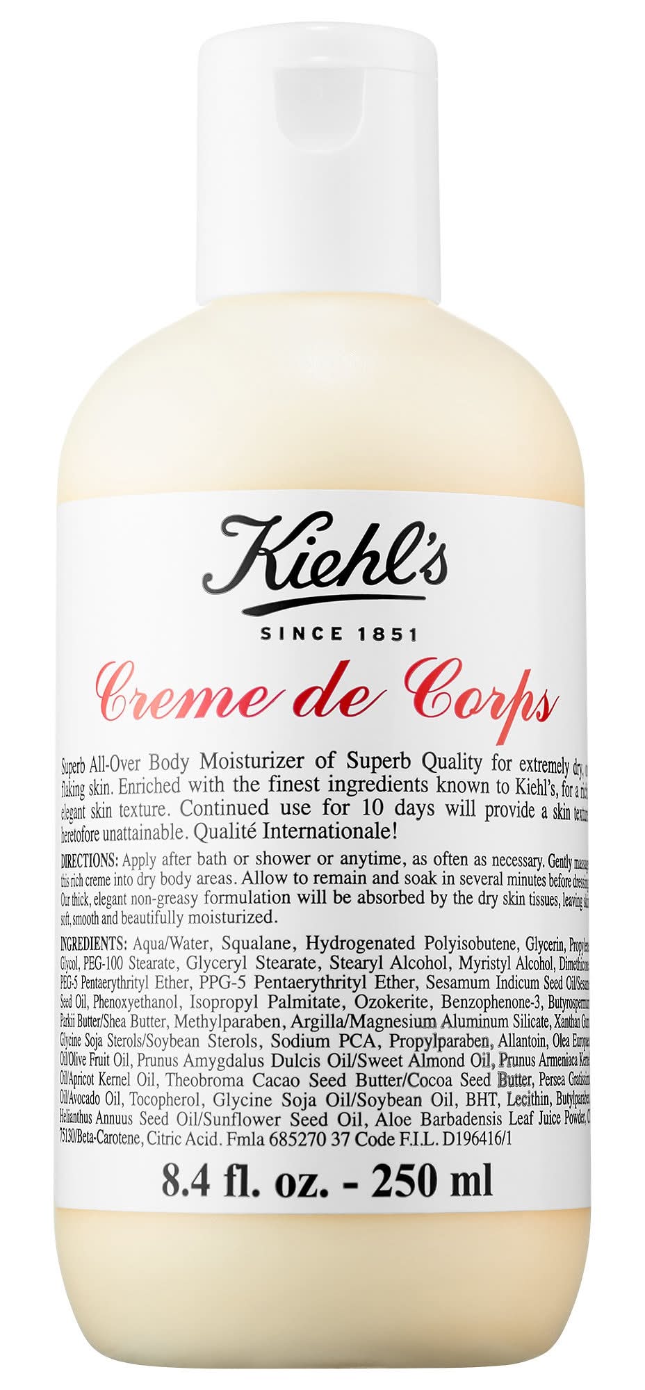 Kiehl'S Since 1851 Crème de Corps Refillable Hydrating Body Lotion with Squalane 8.4 oz/ 250 ml