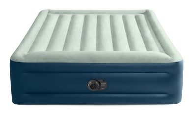 Intex Elevated Pillow Rest Queen Air Mattress With Internal Pump, 18 in, Off-White-Blue