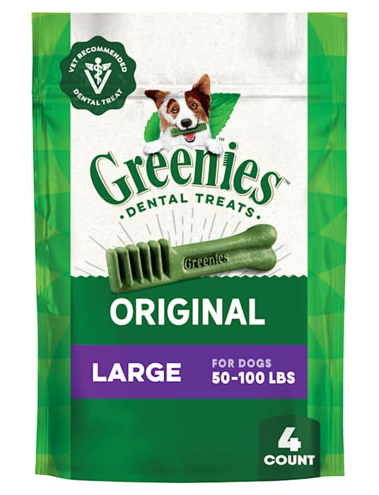 Greenies Original Large Natural Dog Dental Care Chews Oral Health Dog Treats, 6 oz., Count of 4