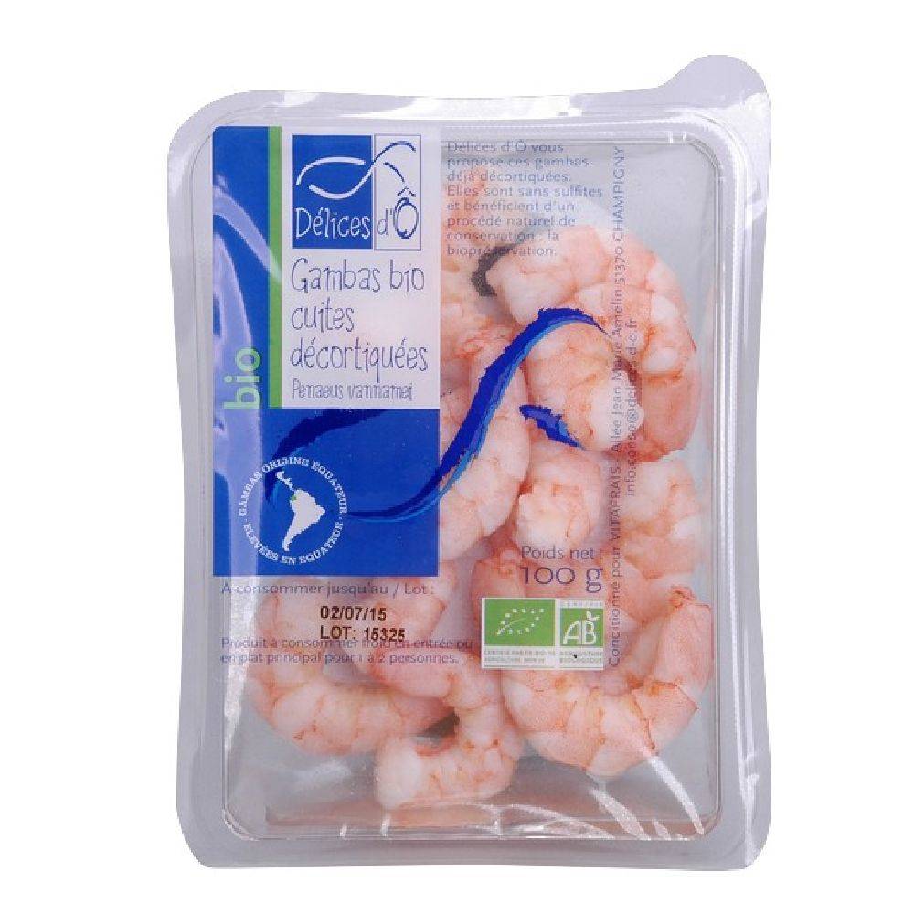 Délices d'Ô - Gambas bio cuites décortiquées