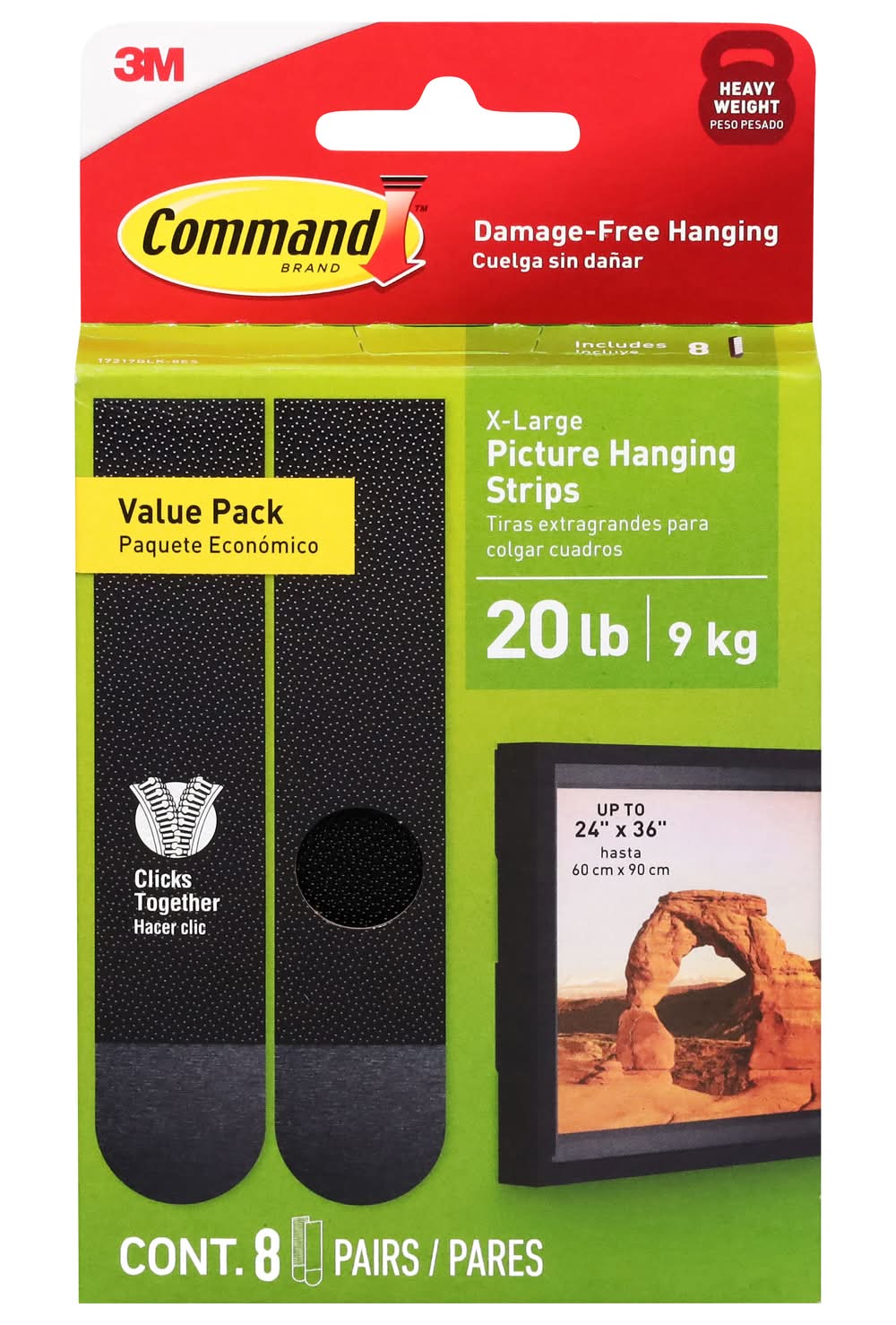 Command Picture Hanging Strips 20 lb, XL, Black (8 ct)