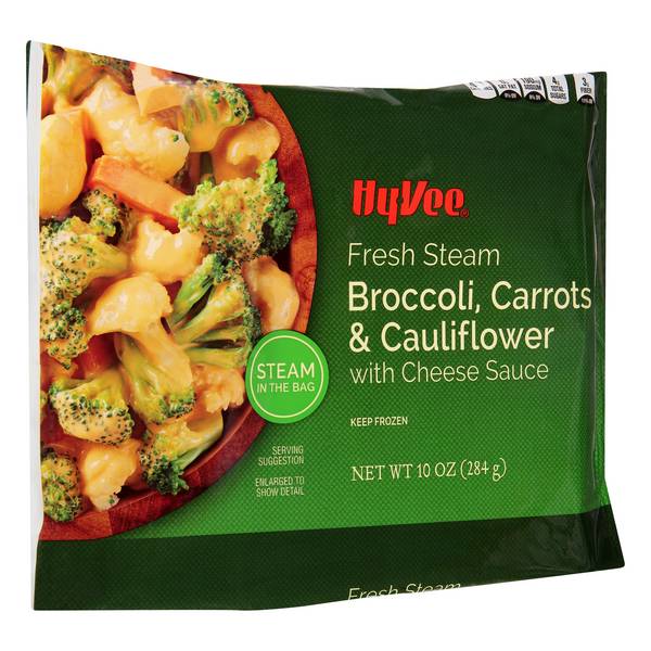 Hy-Vee Steam Quick Broccoli, Carrots & Cauliflower with Cheese Sauce