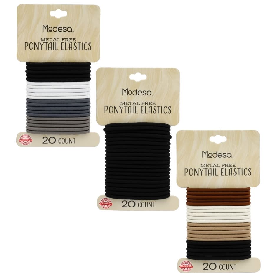 Modesa Metal Free Ponytail Elastics, L, Assorted (3 x 60 ct)