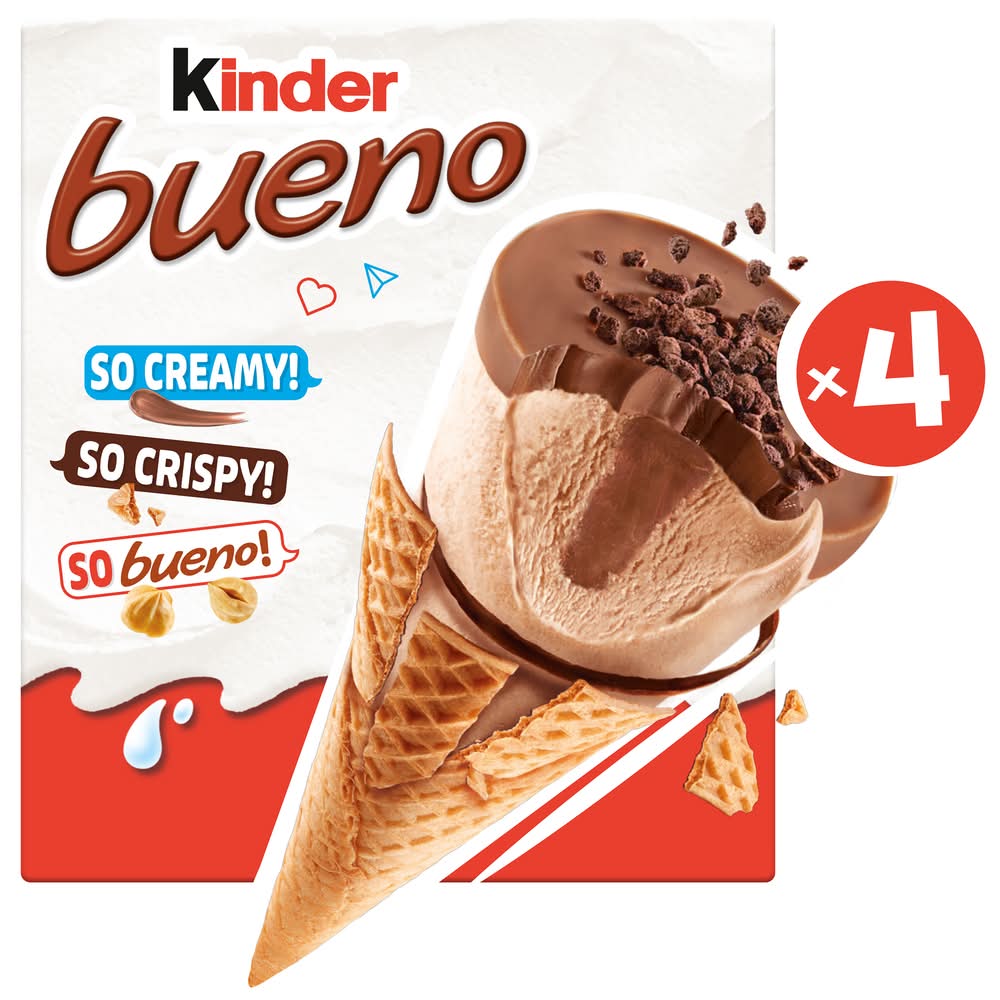 Kinder Bueno Classic Frozen Dessert Cones, Hazelnut (360mL, 4 pack)