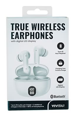 Vivitar Wireless Earbuds, Bluetooth, White (STP2001-WHT-T35-12)