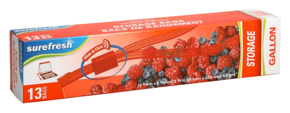 Surfresh Slide & Click Gallon Storage Bags, 26.8 x 23.6 x 6.9 cm (13 ct)
