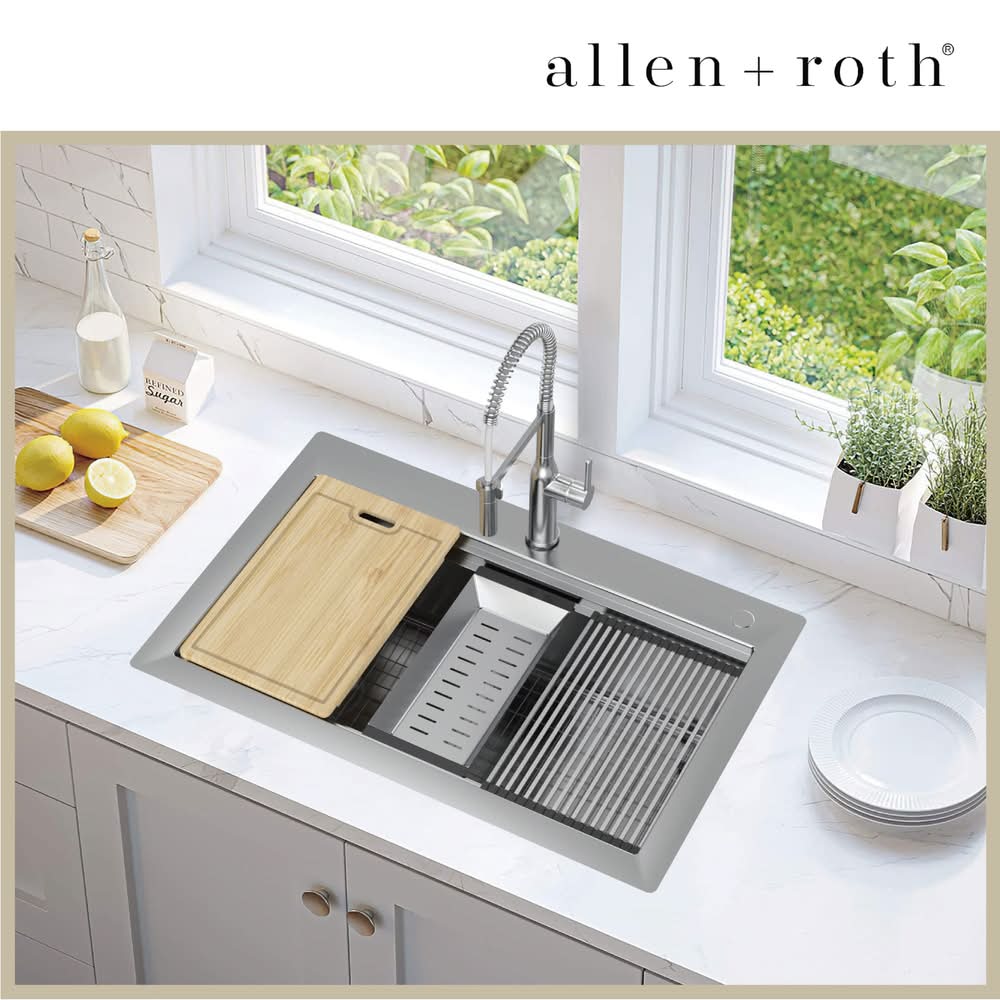 allen + roth Dennison Drop-in or undermount 33-in x 22-in Stainless steel Single bowl 18 -Gauge Workstation Kitchen Sink All-in-One Kit