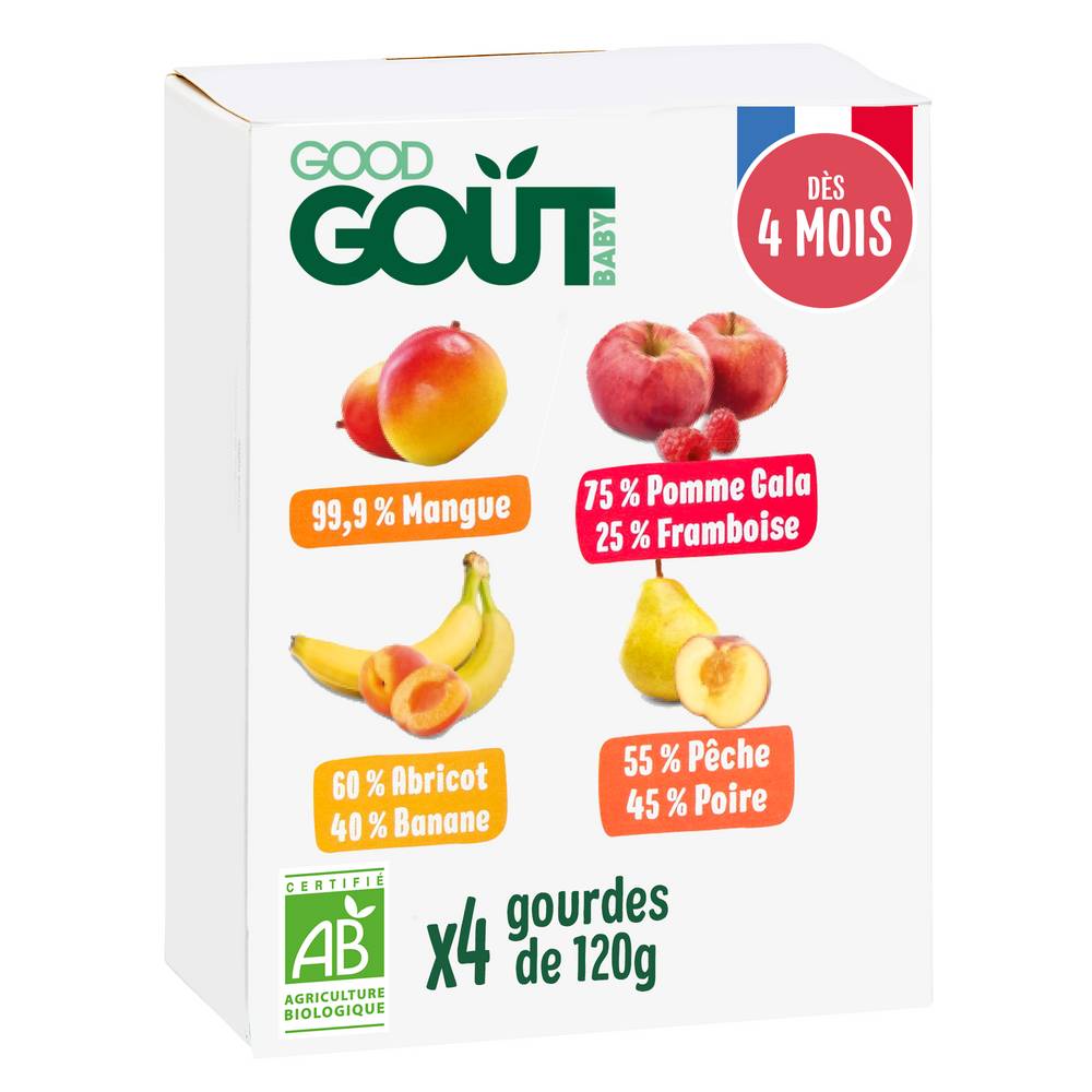 Good Goût - Purée de fruits à boire bébé dès 4 mois 4 recettes sans sucres ajoutés (480g)