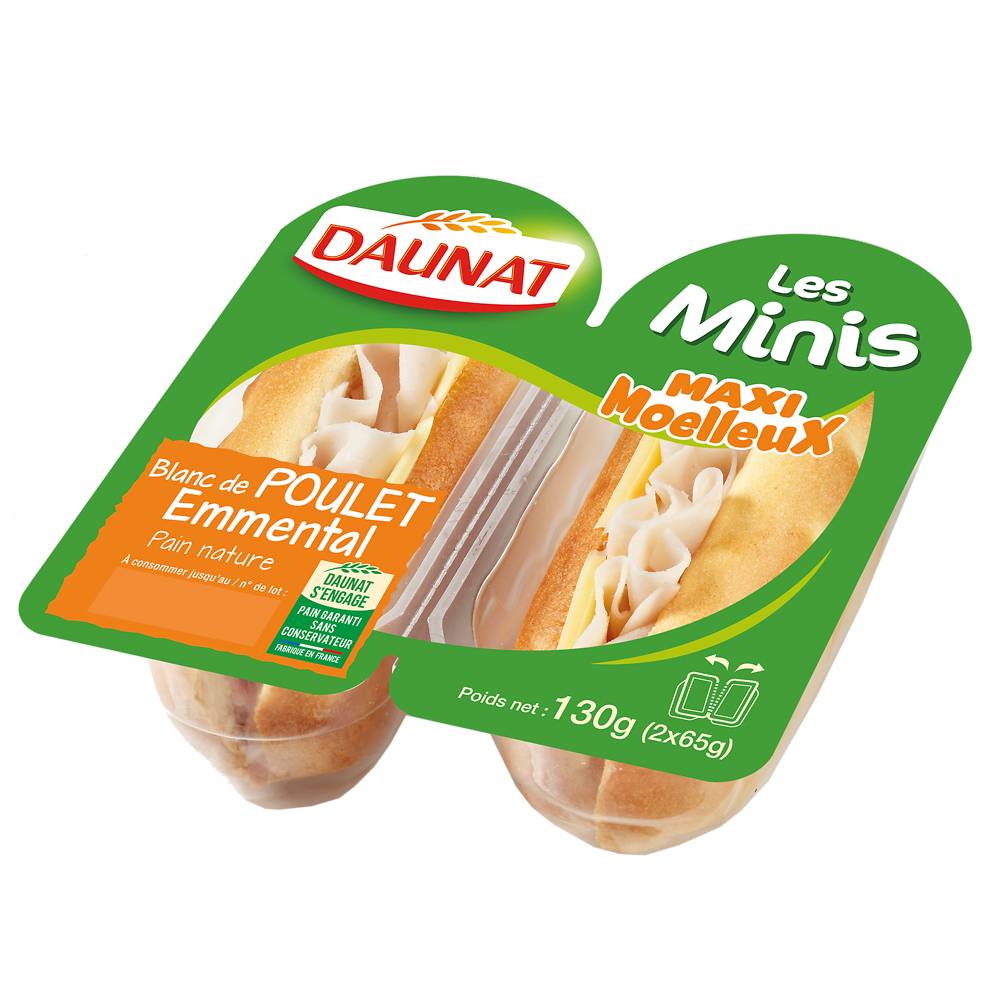 Sandwich mini viennois poulet emmental DAUNAT, 2x65g