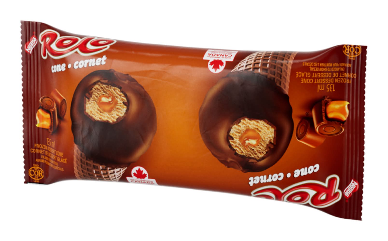 Rolo cornets de dessert glacé - frozen dessert cones, caramel & chocolat (135ml)