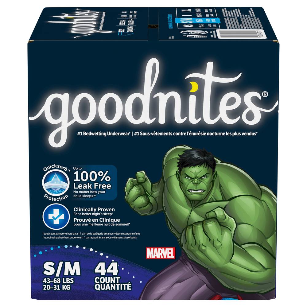 GoodNites Marvel the Hulk Boys Nighttime Underwear, S/M (44 ct)