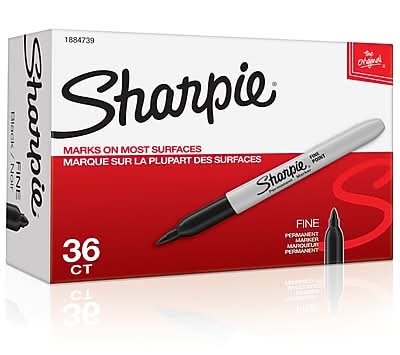 Sharpie Permanent Markers, Fine Point, Black, 36/Pack (1884739)