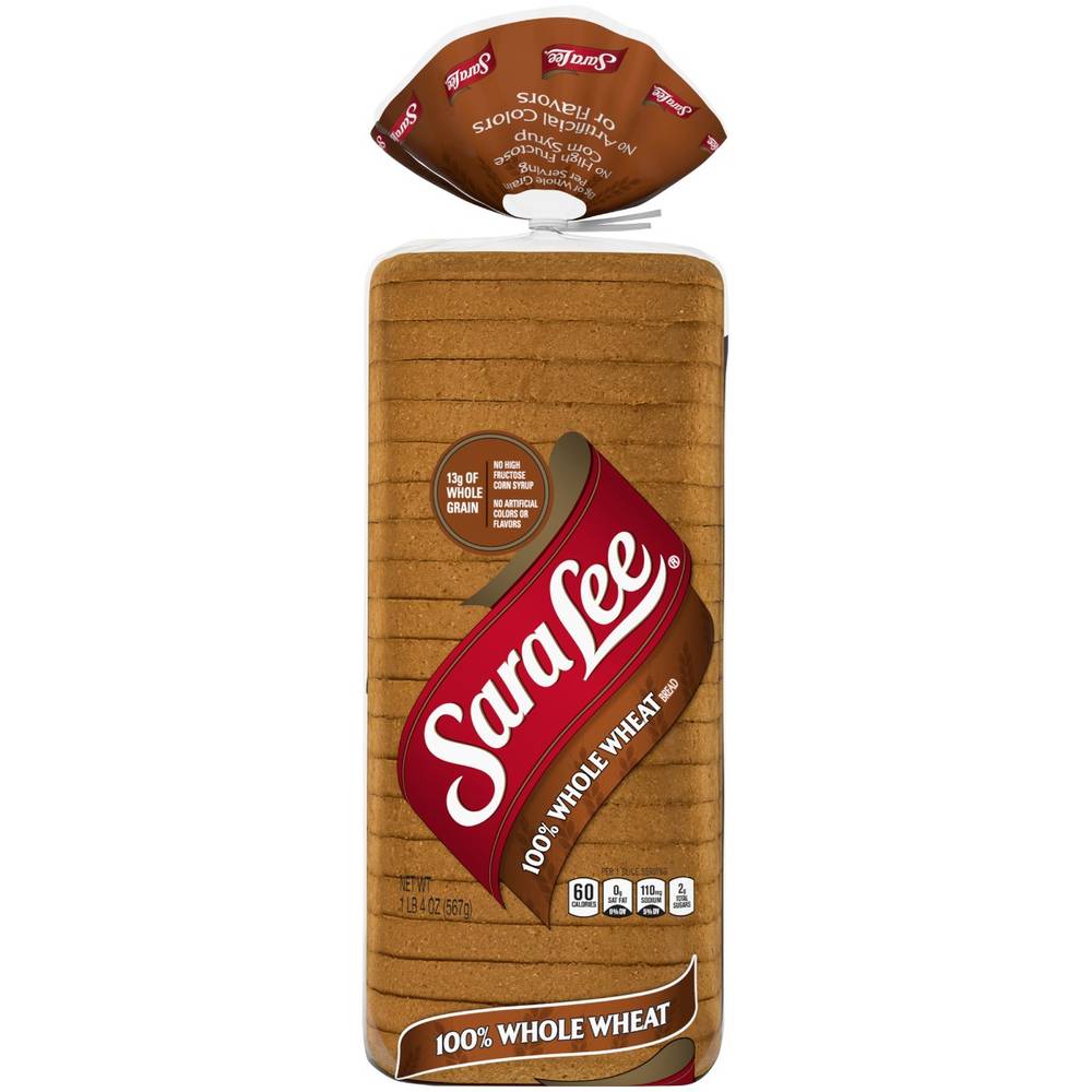 Sara Lee 100% Whole Wheat Bread, Made with Whole Grains, 22 slices, 20 oz (1 Unit per Case)