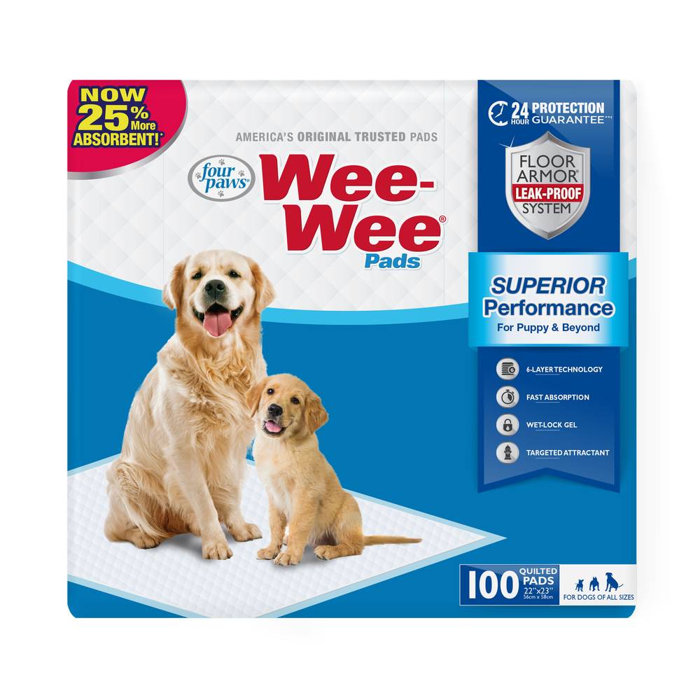 Four Paws Wee-Wee Superior Performance Dog Pee Pads, 22"*23" (100 ct)