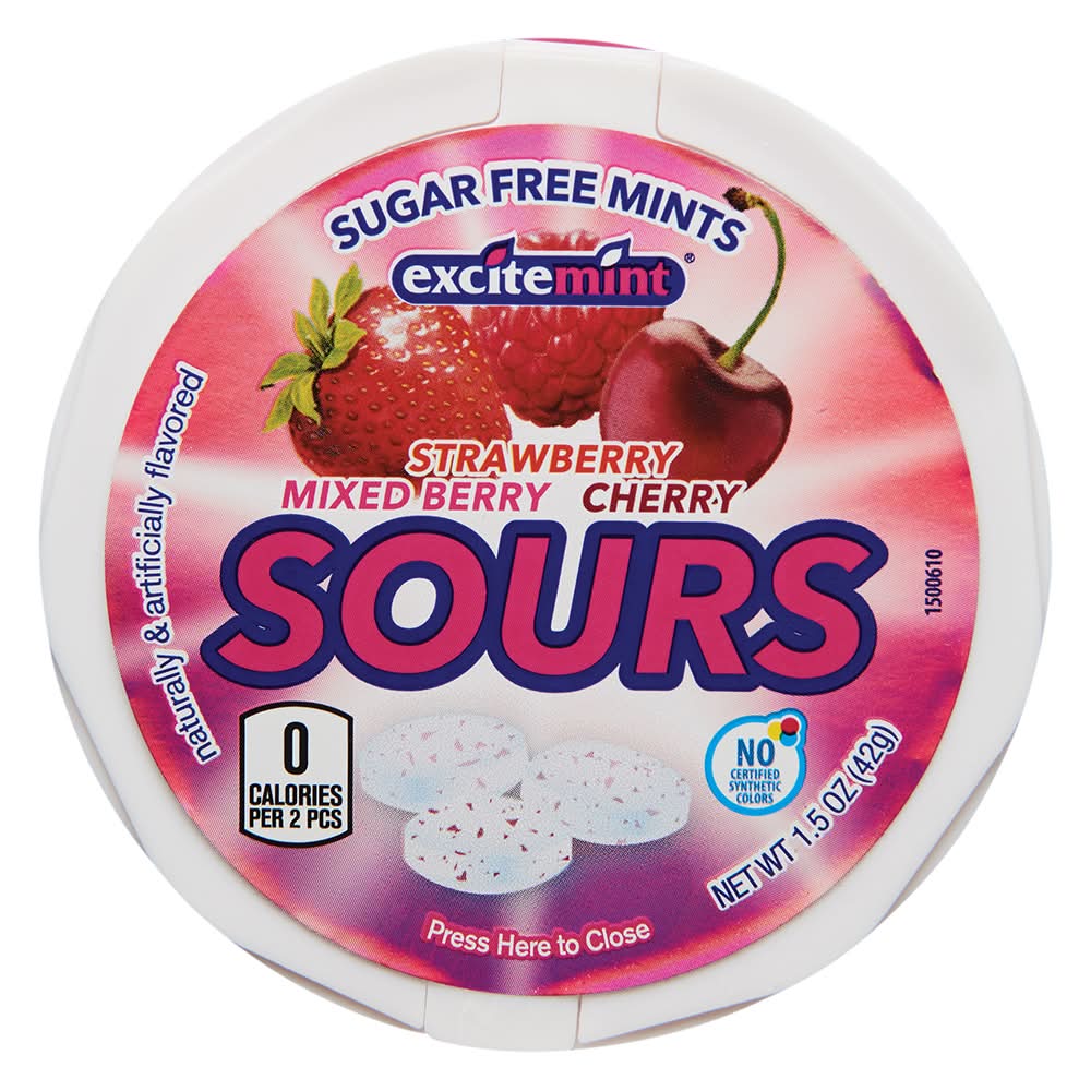 Excitemint Sugar Free Red Sour Mints, Strawberry, Mixed Berry, Cherry (1.5 oz)