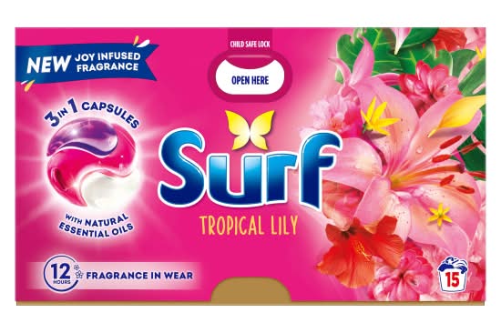 Surf Tropical Lily, 3 In 1 Laundry Washing Detergent Capsules (15 pack)