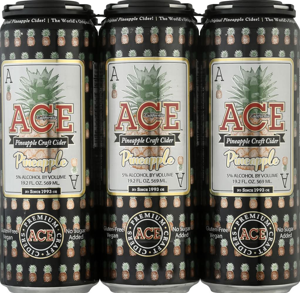 ACE Vegan Gluten Free Pineapple Craft Cider (6 x 19.2 fl oz)