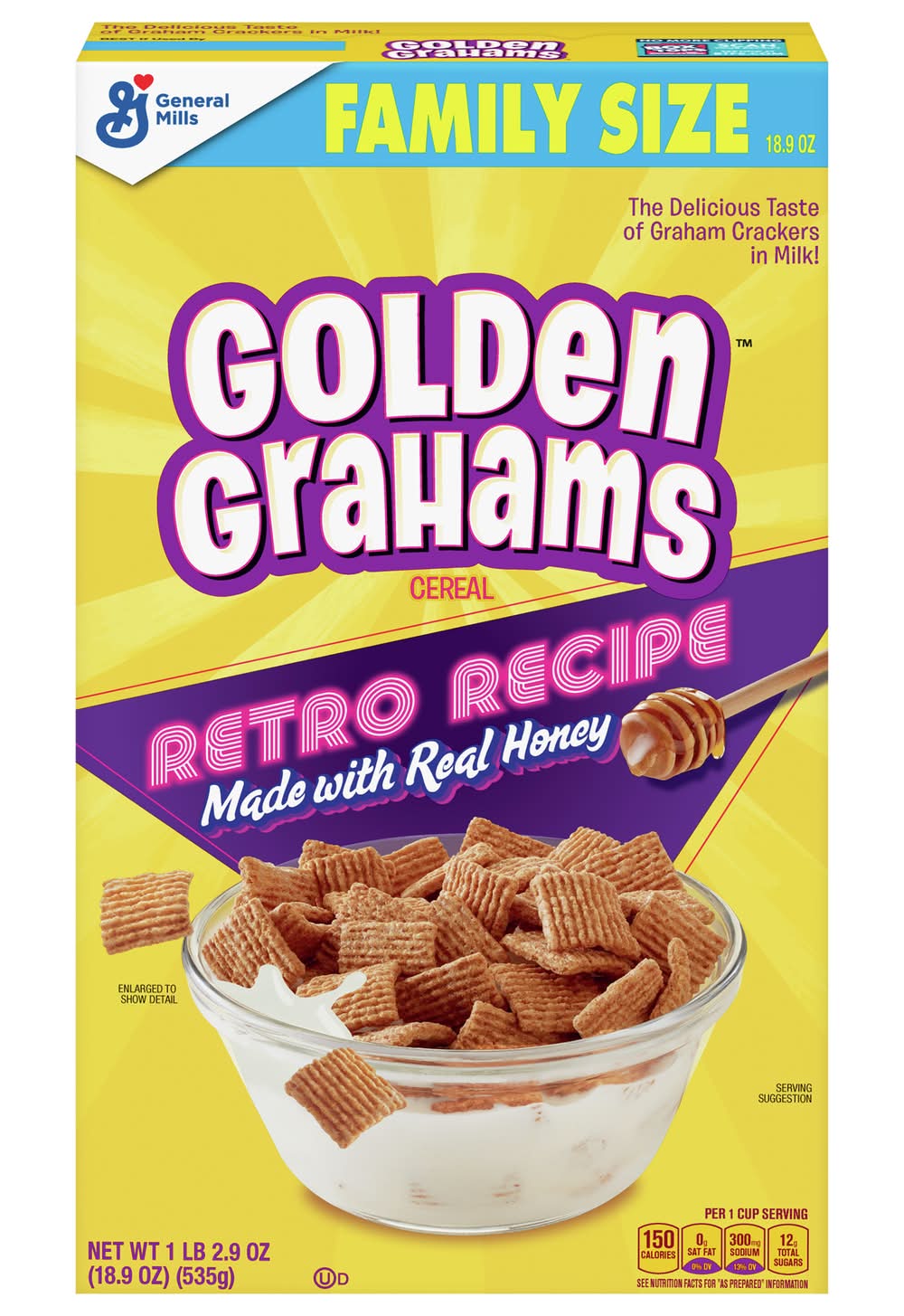 Golden Grahams Family Size Retro Recipe Cereal, Real Honey (18.9 oz)