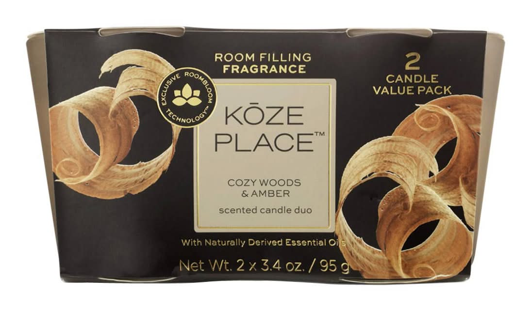 Koze Place Scented Candle Duo, Cozy Woods-Amber (6.8 oz, 2 ct)