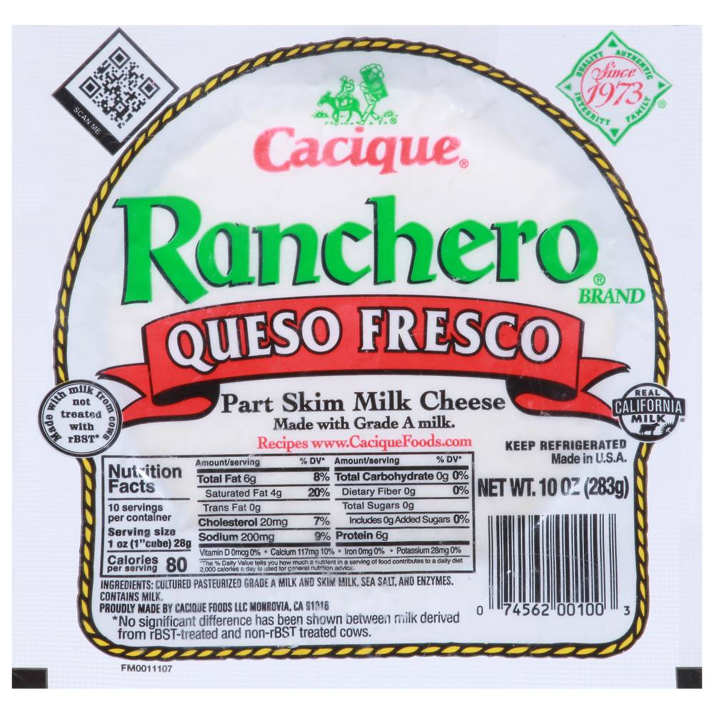 Cacique Ranchero Part Skim Milk Queso Fresco Cheese (10 oz)